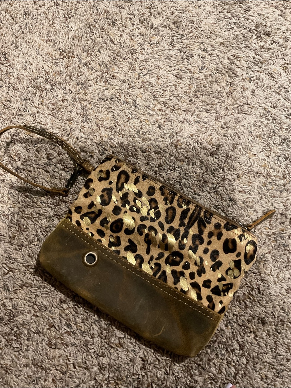 Myra Bag Leopard Print Wristlet with Brown and Gold